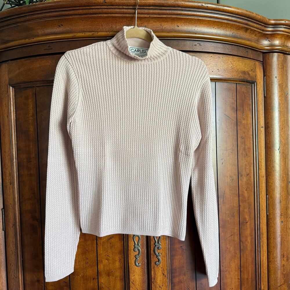 Carlisle Silk Blend Ribbed Blush Pink Vintage Turtleneck Sweater S